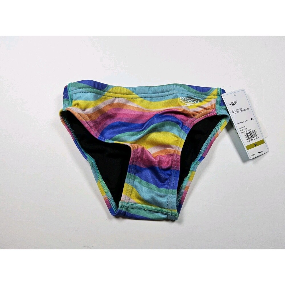 Speedo Eco Endurance Vibe Collection Swim Brief Swimsuit Rainbow Wave Size 24